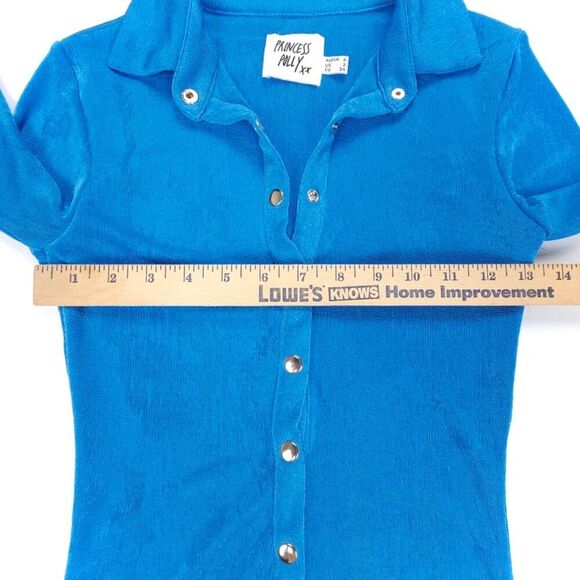 NEW Princess Polly Elody 90s Long Sleeve Knit Button Down Mini Dress Blue 2 y2k - Picture 4 of 6